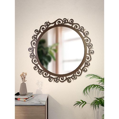 Ekhasa Wooden Wall Mirror (Mirror- 17 Inch, Frame- 24 Inch) Round