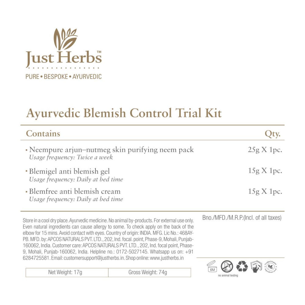 Just Herbs Ayurvedic Blemish Control Trial Kit Buy Just Herbs