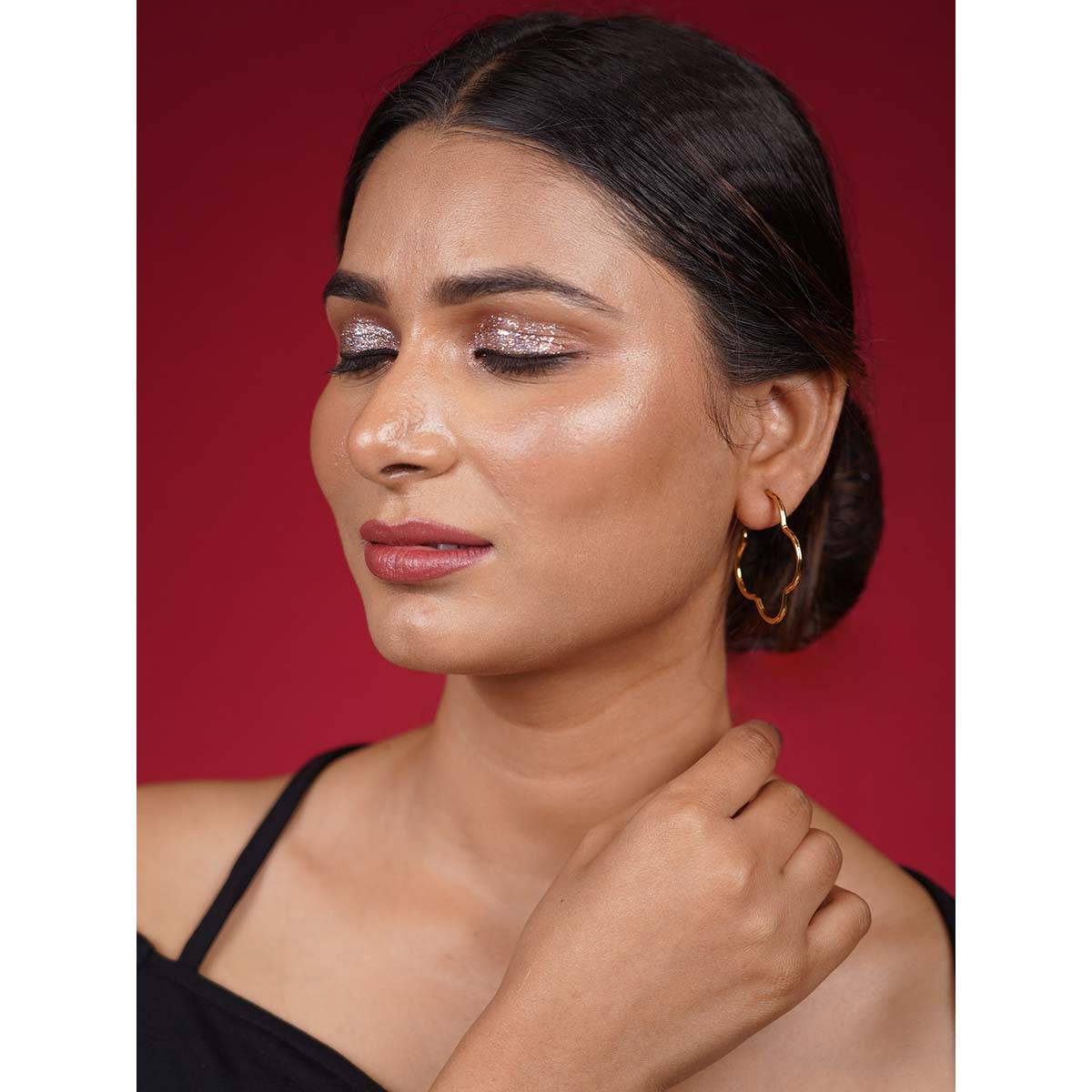 Niscka Gold-Plated Anti-Tarnish Floral Fancy Hoop Earrings