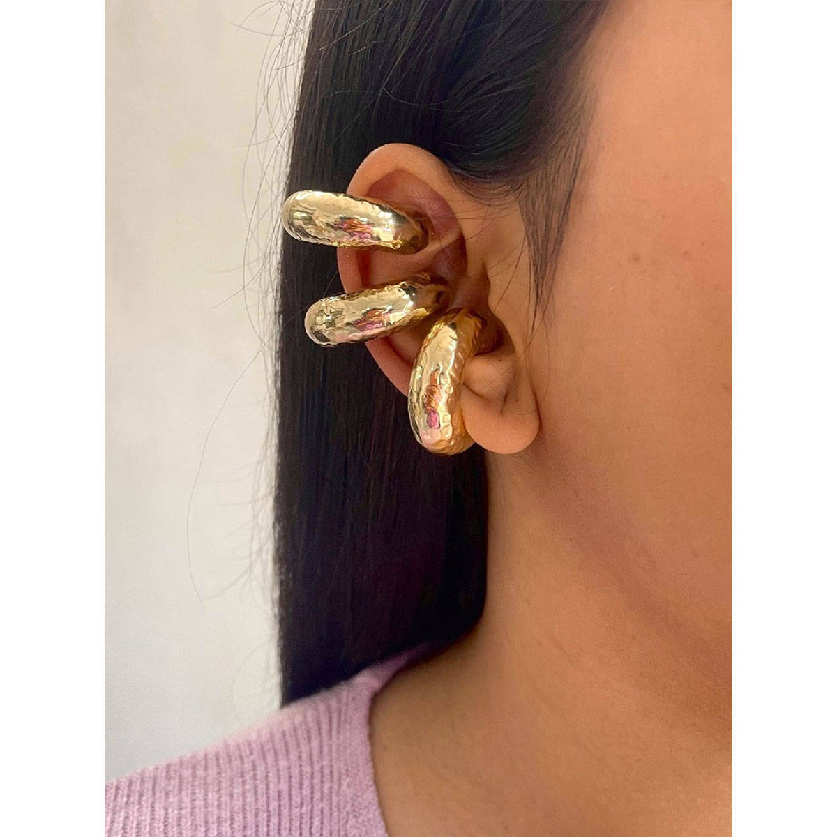 ISHKAARA Stylish Gold Plated Textured Ear Cuff Set of 3 for Women