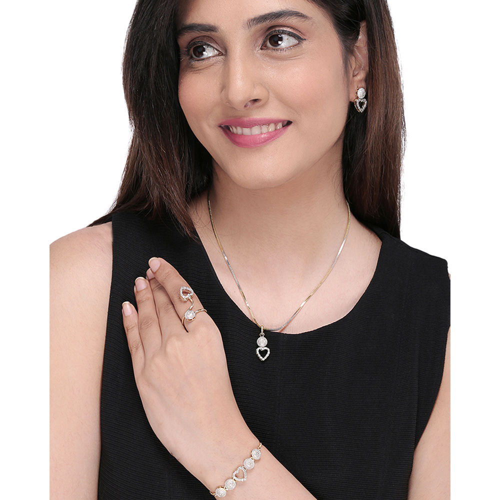 Buy Yellow Chimes American Diamond Studded Heart Theme Jewellery Set Online
