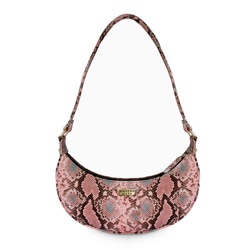 Modern Myth Pink Snake Print Half Moon Baguette Shoulder Bag