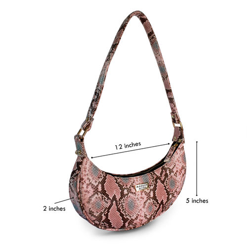 Buy Modern Myth Pink Snake Print Half Moon Baguette Shoulder Bag
