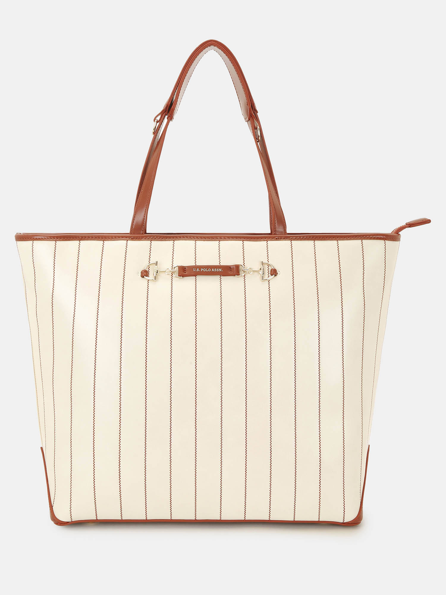 U.S. POLO ASSN. Bunny Off White Striped tote Handbag with Shoulder Handle