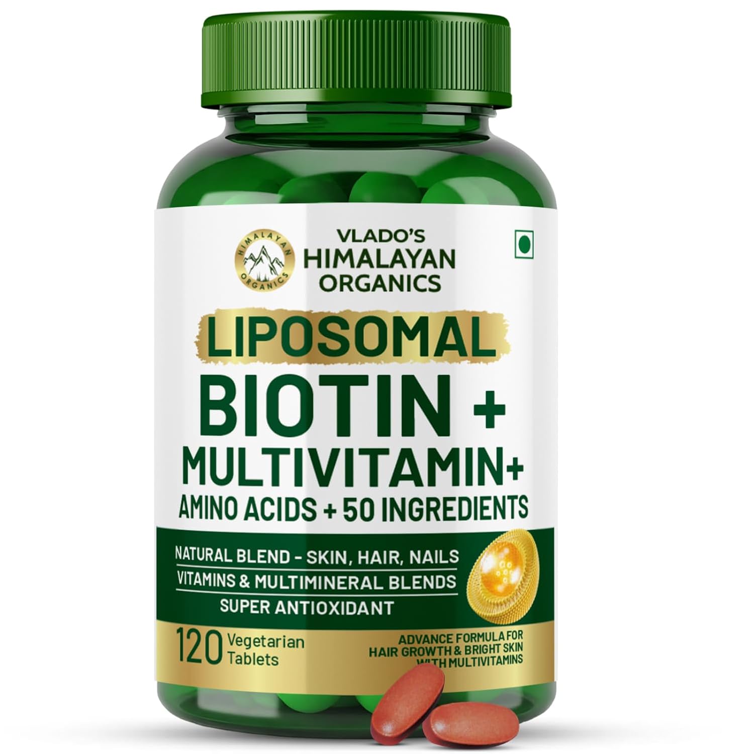 Vlado's Himalayan Organics Biotin 10000 Mcg Supplement Keratin AminoAcids & Multivitamin Tablets