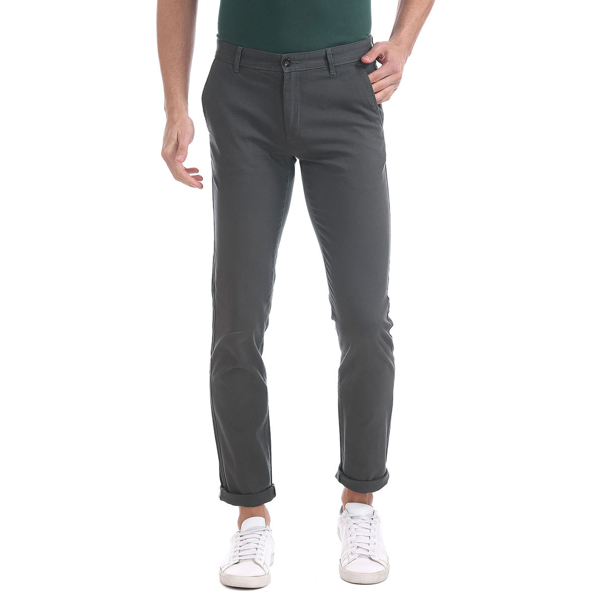 Buy online Grey Cotton Blend Flat Front Casual Trousers from Bottom Wear  for Men by Arrow Sport for ₹1200 at 50% off | 2024 Limeroad.com
