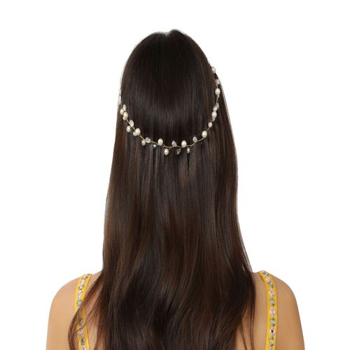 AccessHer Gold Plated Beaded Tiara Comb Indo Western White Small Floral Hair  Accessories With Pearls: Buy AccessHer Gold Plated Beaded Tiara Comb Indo  Western White Small Floral Hair Accessories With Pearls Online