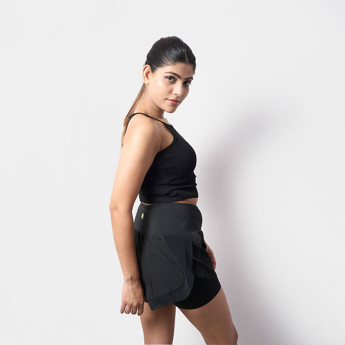 Buy Sknz Women Black Solid Regular Fit Running Shorts With Inner Tights  Online