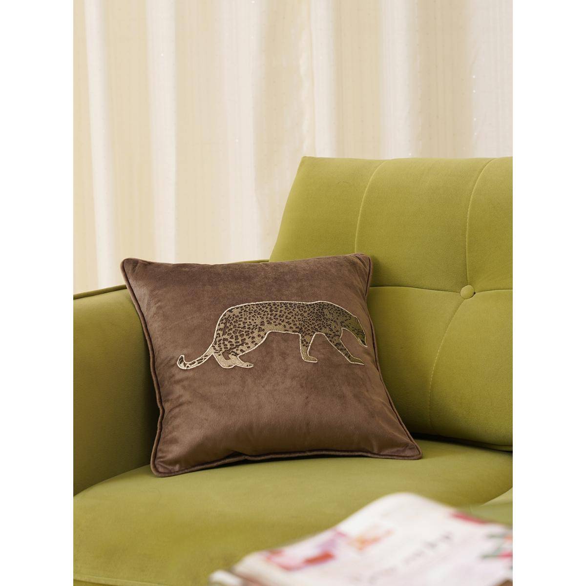 HOME 360 Panther Brown Cushion Cover (16x16 inches)