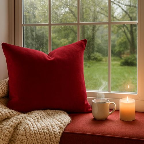 Buy THROW PILLOW Velvet Dream Rich Red Solid Luxe Comfort Cushion