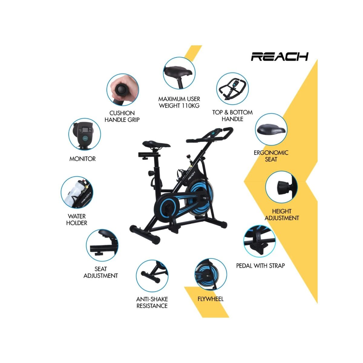 Buy Reach Vision MII Spin Exercise Bike With 6.5 Kg Flywheel Fitness ...