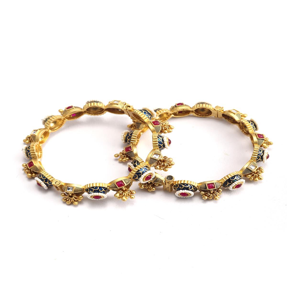 Priyaasi Ruby Beads Kundan Ghungroo Gold Plated Bangle Set: Buy ...