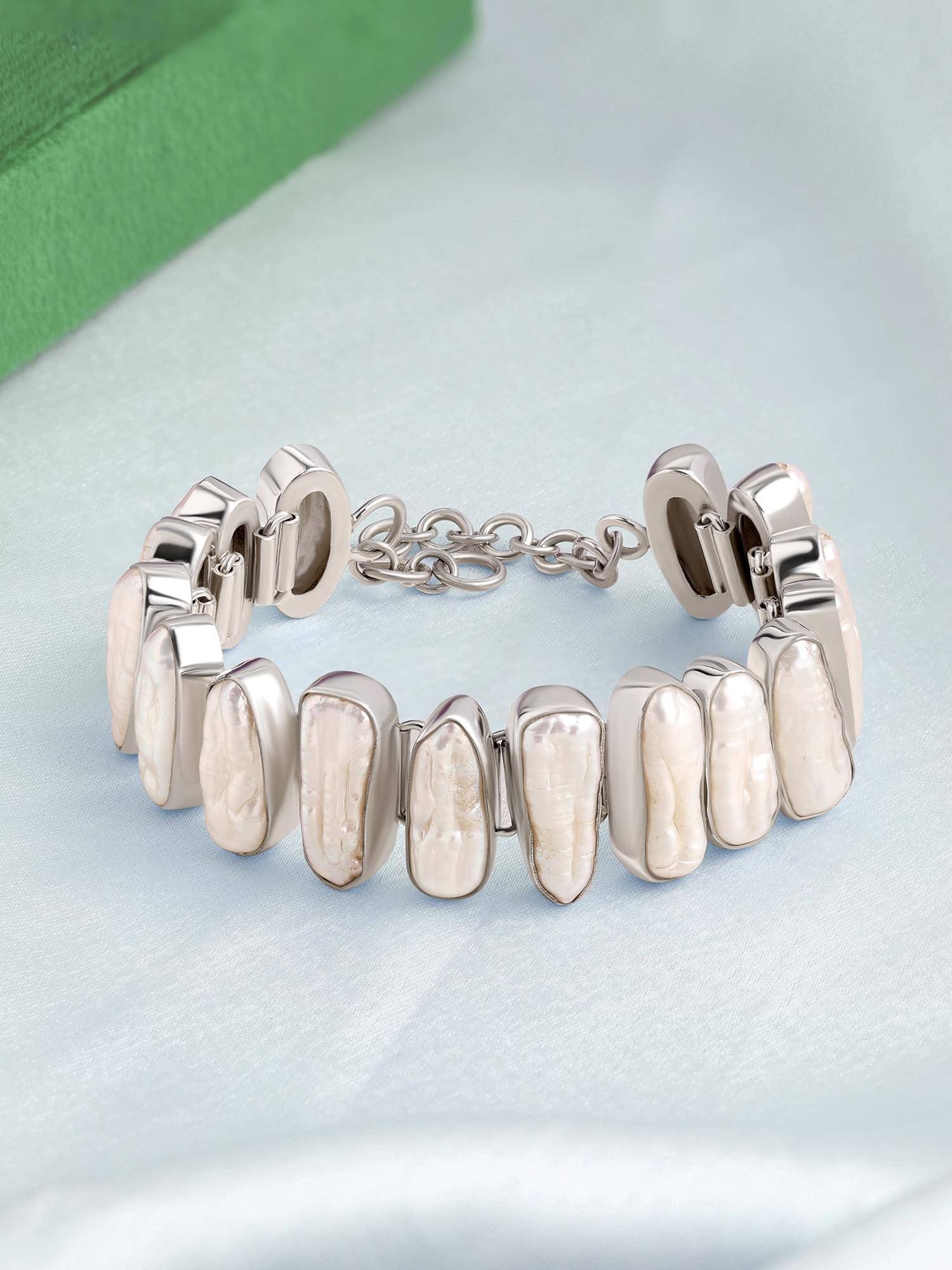 Ornate Jewels 925 Silver Baroque Pearl Statement Adjustable Bracelet for Women & Girls