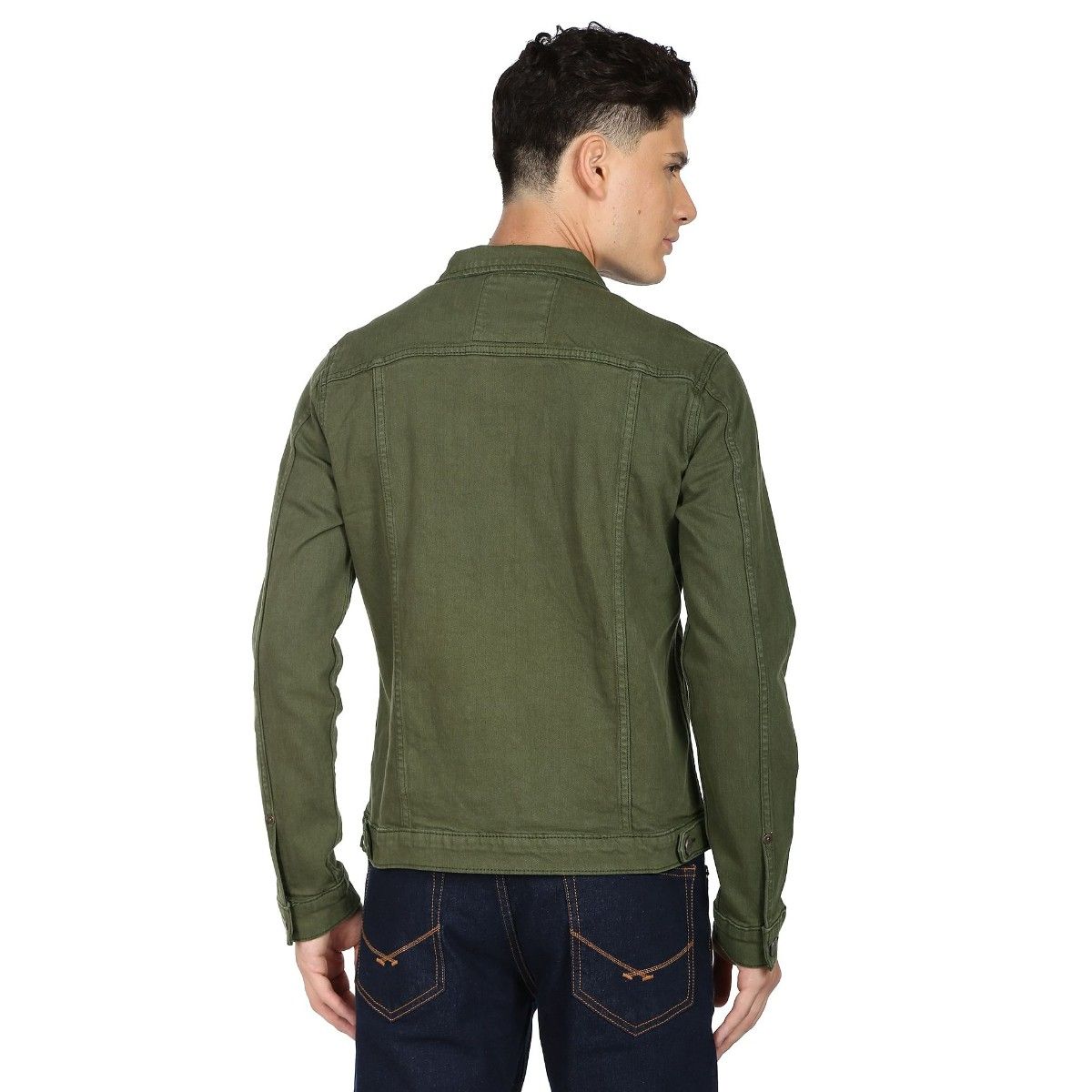 Buy SINGLE Men Olive Green Slim Fit Printed Denim Jacket - Jackets for Men  8700185 | Myntra