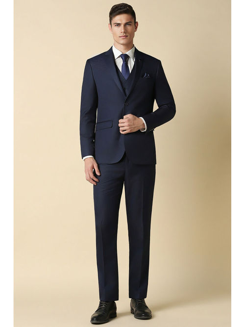 Buy Allen Solly Men Navy Blue Slim Fit Textured Formal Suit (Set