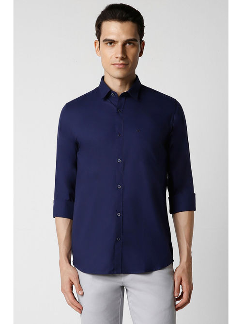 Buy Peter England Men Navy Blue Slim Fit Solid Full Sleeves Casual
