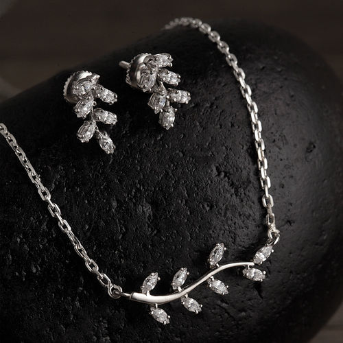 Buy CLARA Sterling Silver Rhodium Plated Leaf Pendant Earring