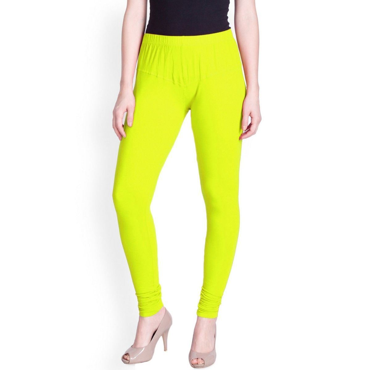 Women Fashion Neon Green Elastic Mid Waist Leggings at Amazon Women's  Clothing store