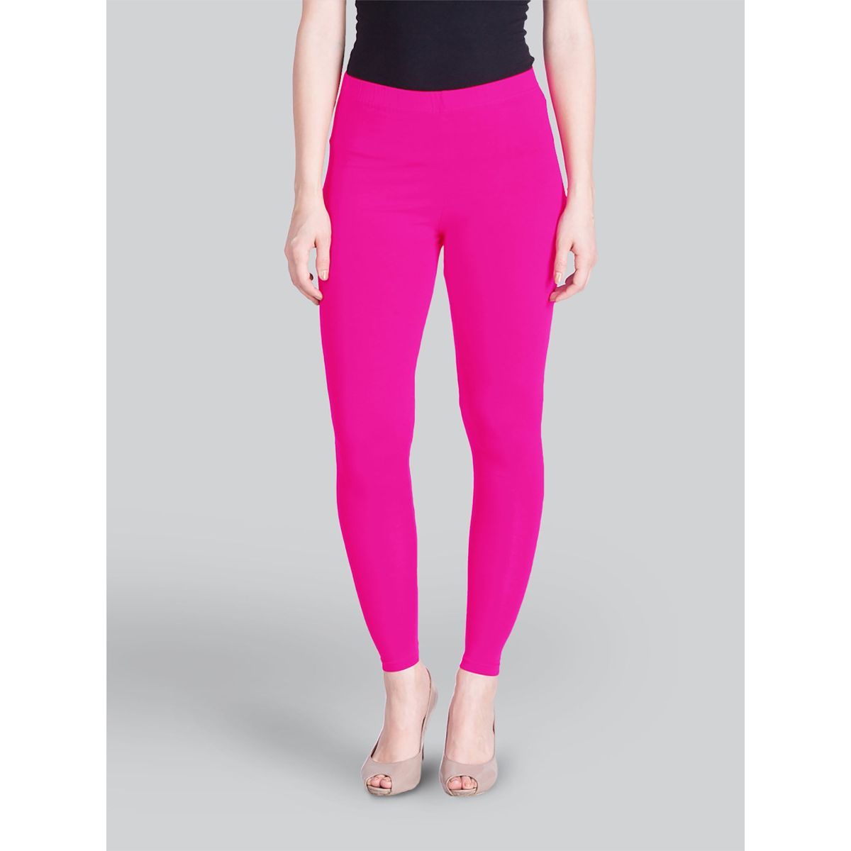 Buy Lyra Women Solid Premium Cotton Ankle Length Mid Waist Leggings Pink  online
