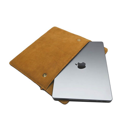 ABELARDO DE MODA Tan Solid Leather 16 Inch Laptop Sleeve