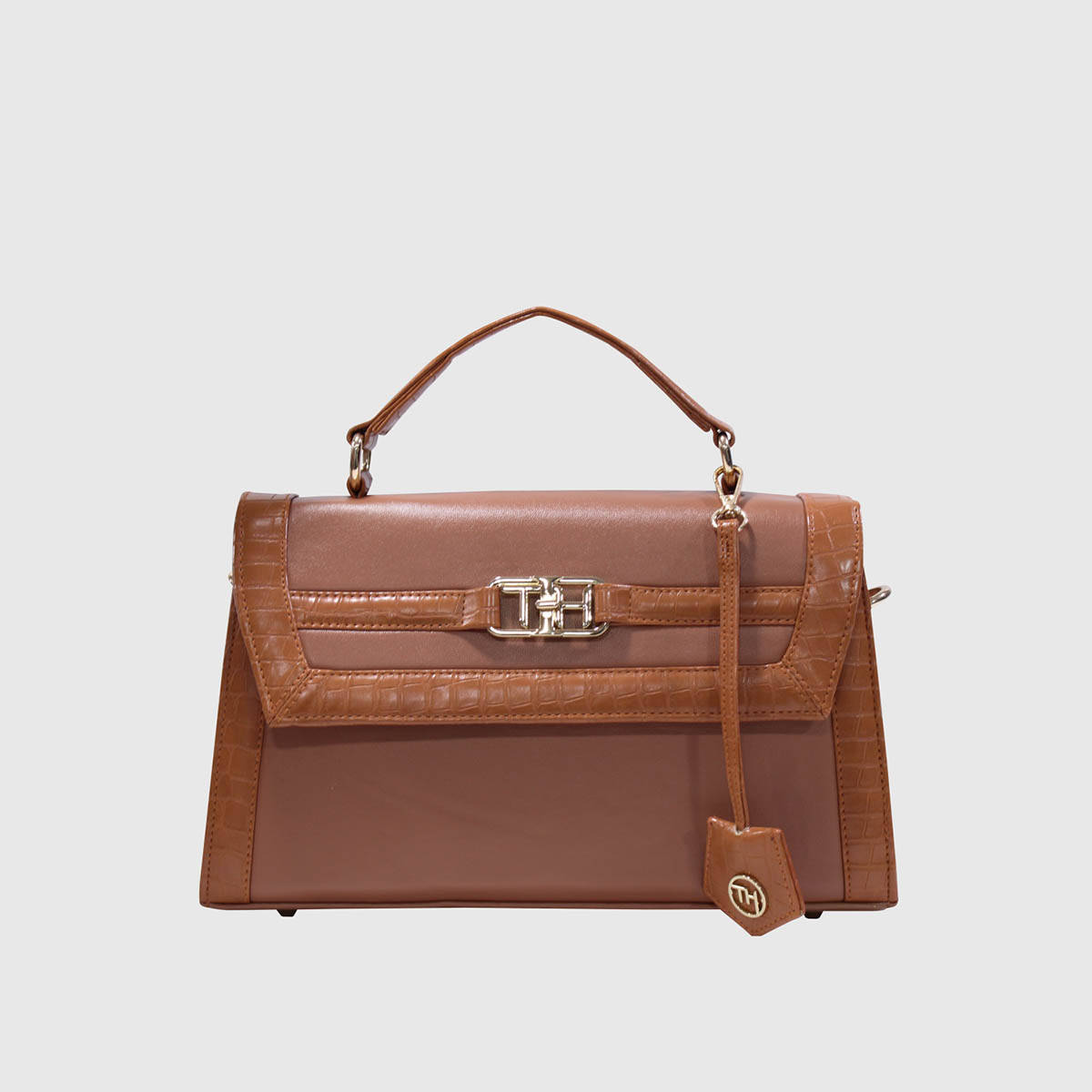 THE HOLISTIK Tan Solid Leather Handbag with Detachable Strap