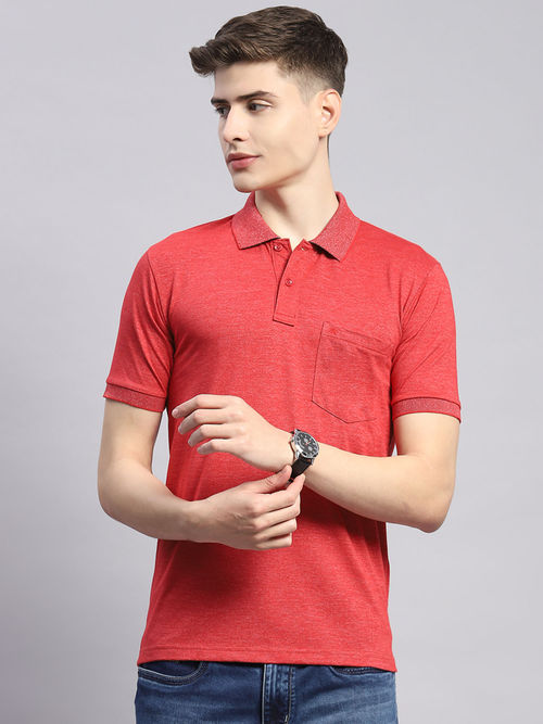 Buy Monte Carlo Mens Solid Red Cotton Blend Polo Collar Half