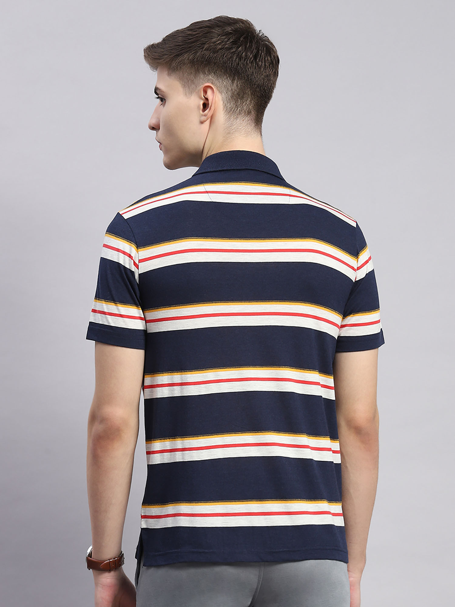 Buy Monte Carlo Mens Striped Navy Blue Cotton Blend Polo
