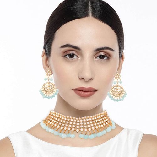 Jewellery Turquoise Choker Necklace Gold Turquoise Sky Blue Kundan