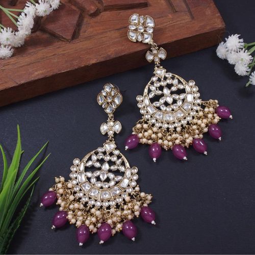 Buy I Jewels Purple Gold Plated Traditional Kundan Pearl Chandbali
