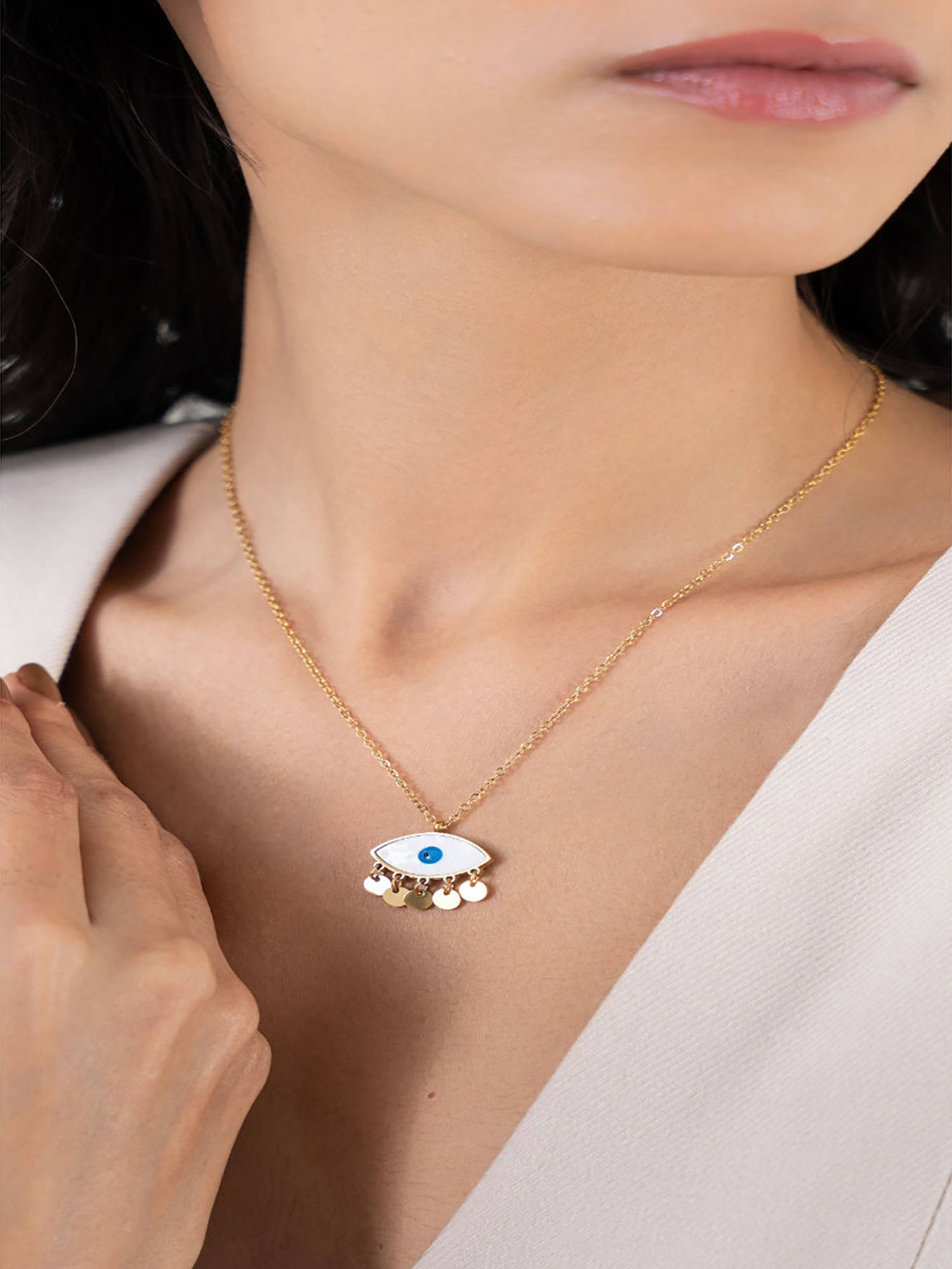 ZAISHA Blue Evil Eye Herringbone 18K Gold Plated Necklace