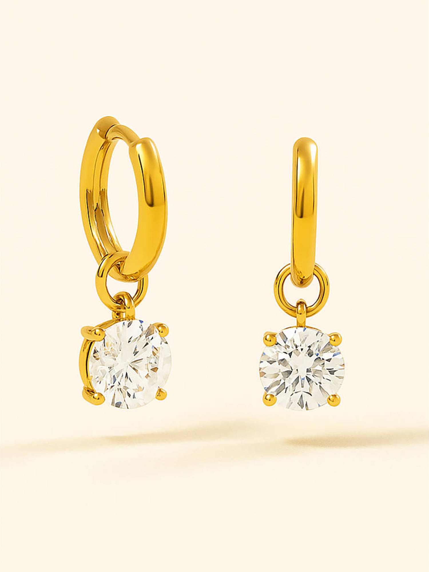 ZAISHA White 18K Gold Plated Anti Tarnish Pluna Solitaire Hoop Earrings
