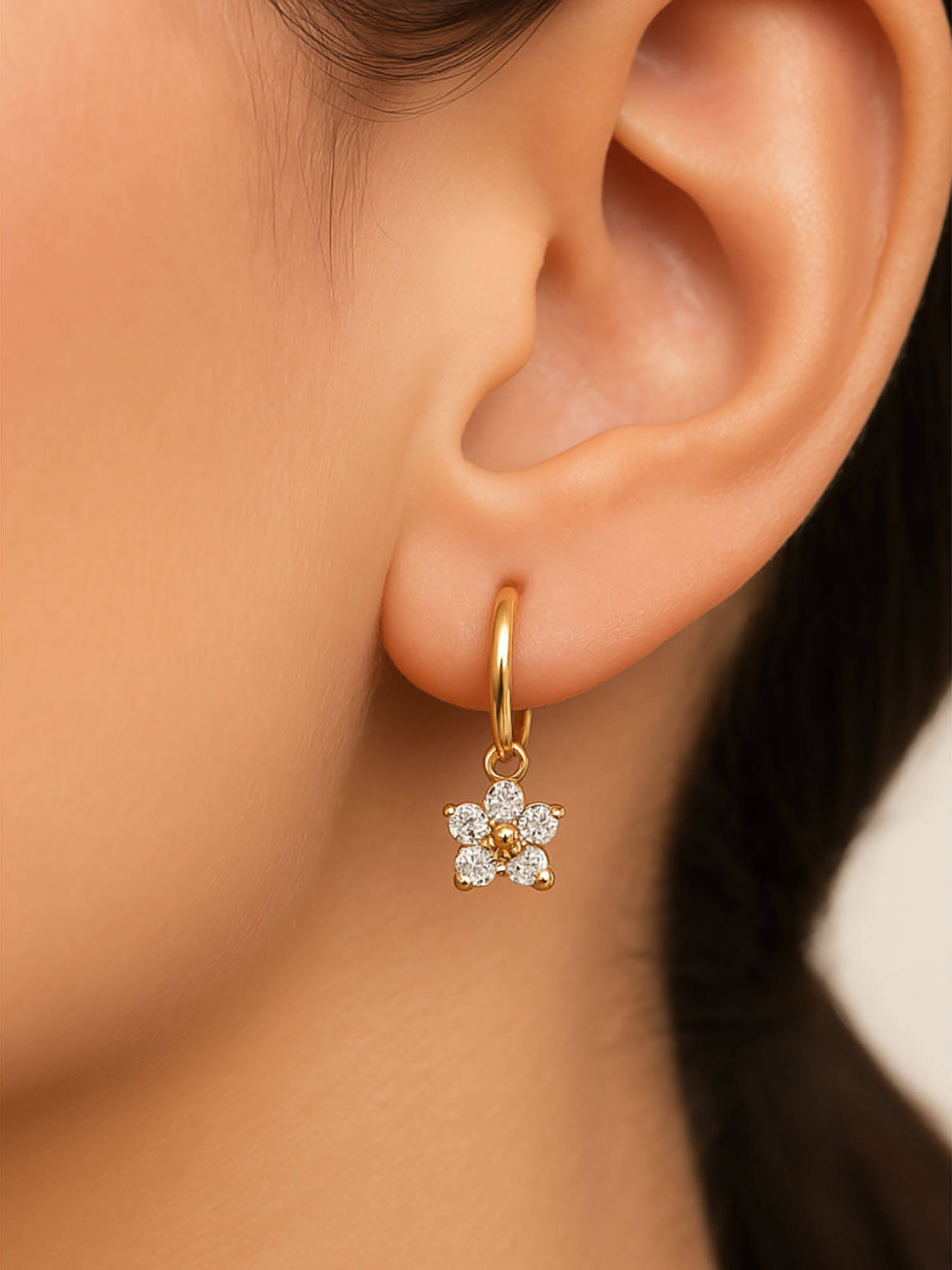 ZAISHA White 18K Gold Plated Anti Tarnish Flower Hoop Earrings