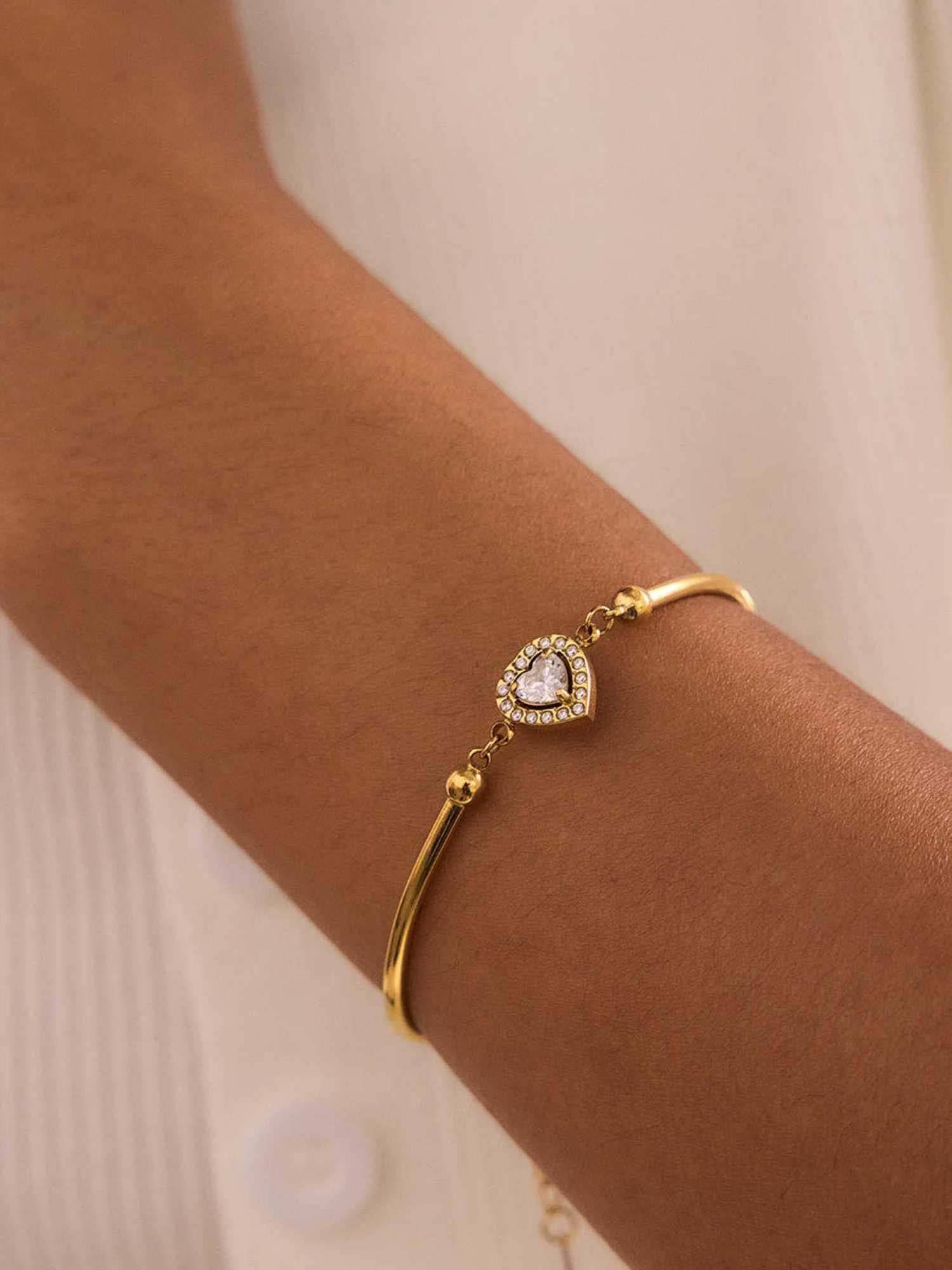 ZAISHA White Stainless Steel White Stones Bracelet