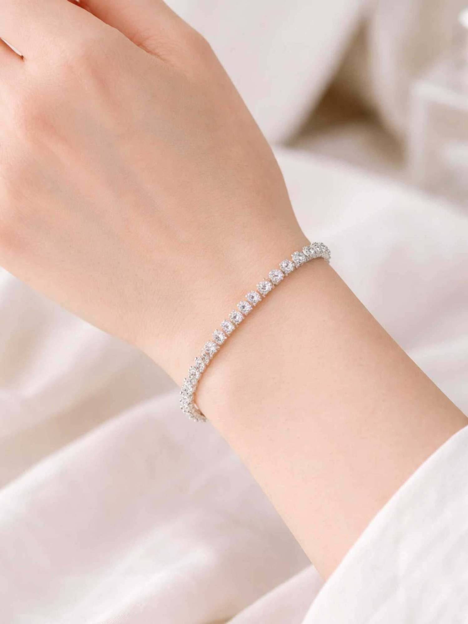ZAISHA Silver Stainless Steel White Stones Bracelet