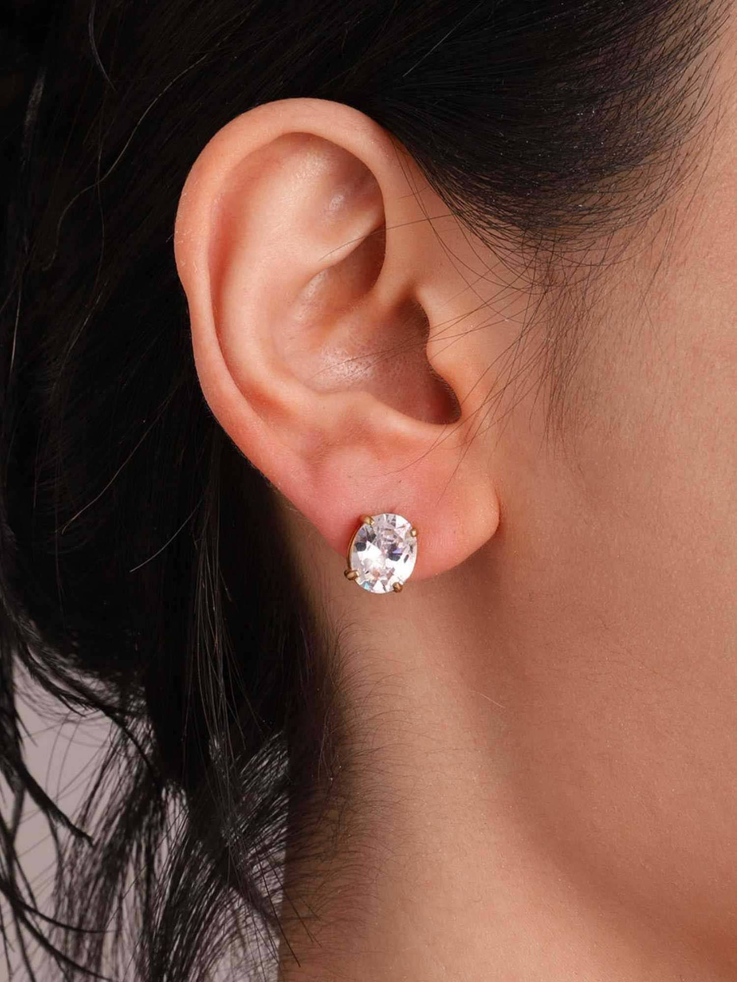 ZAISHA White Stainless Steel White Stones Earrings