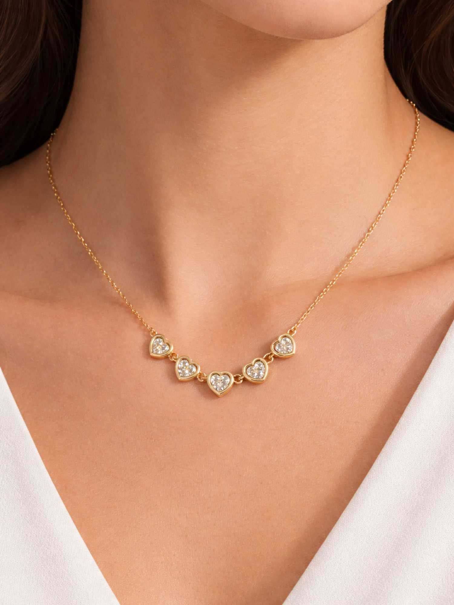 ZAISHA White Stainless Steel White Stones Necklace