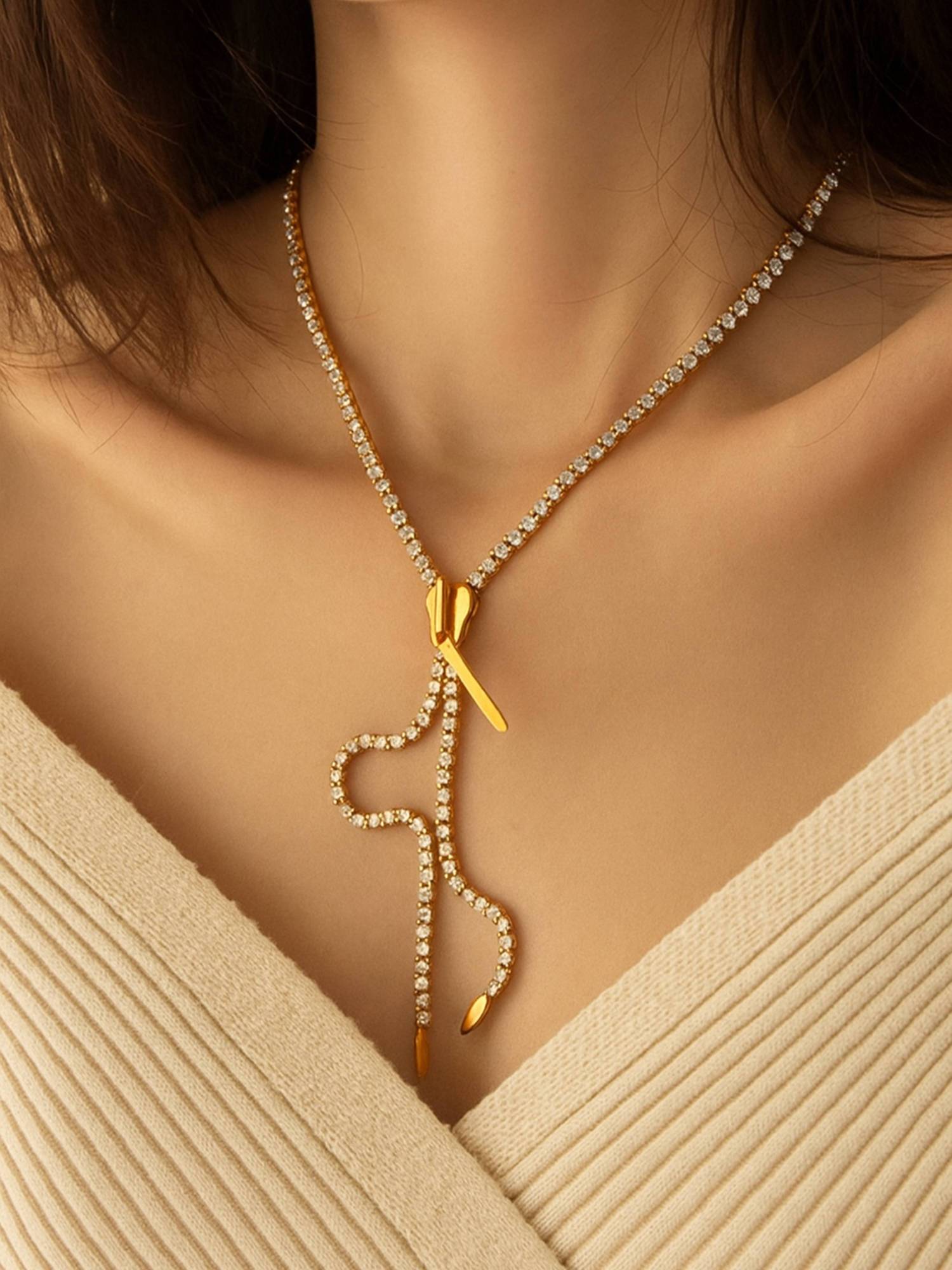 ZAISHA Zip Diamond Necklace - 18K Gold Plated-Silver