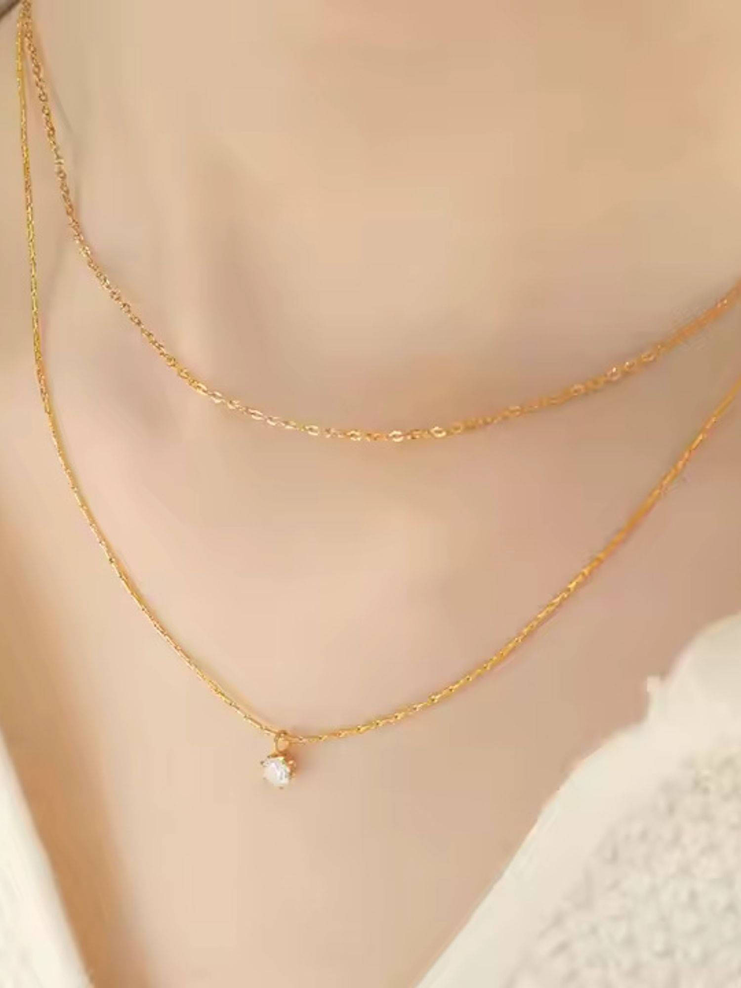 ZAISHA Dainty Solitaire Layered Necklace-Silver
