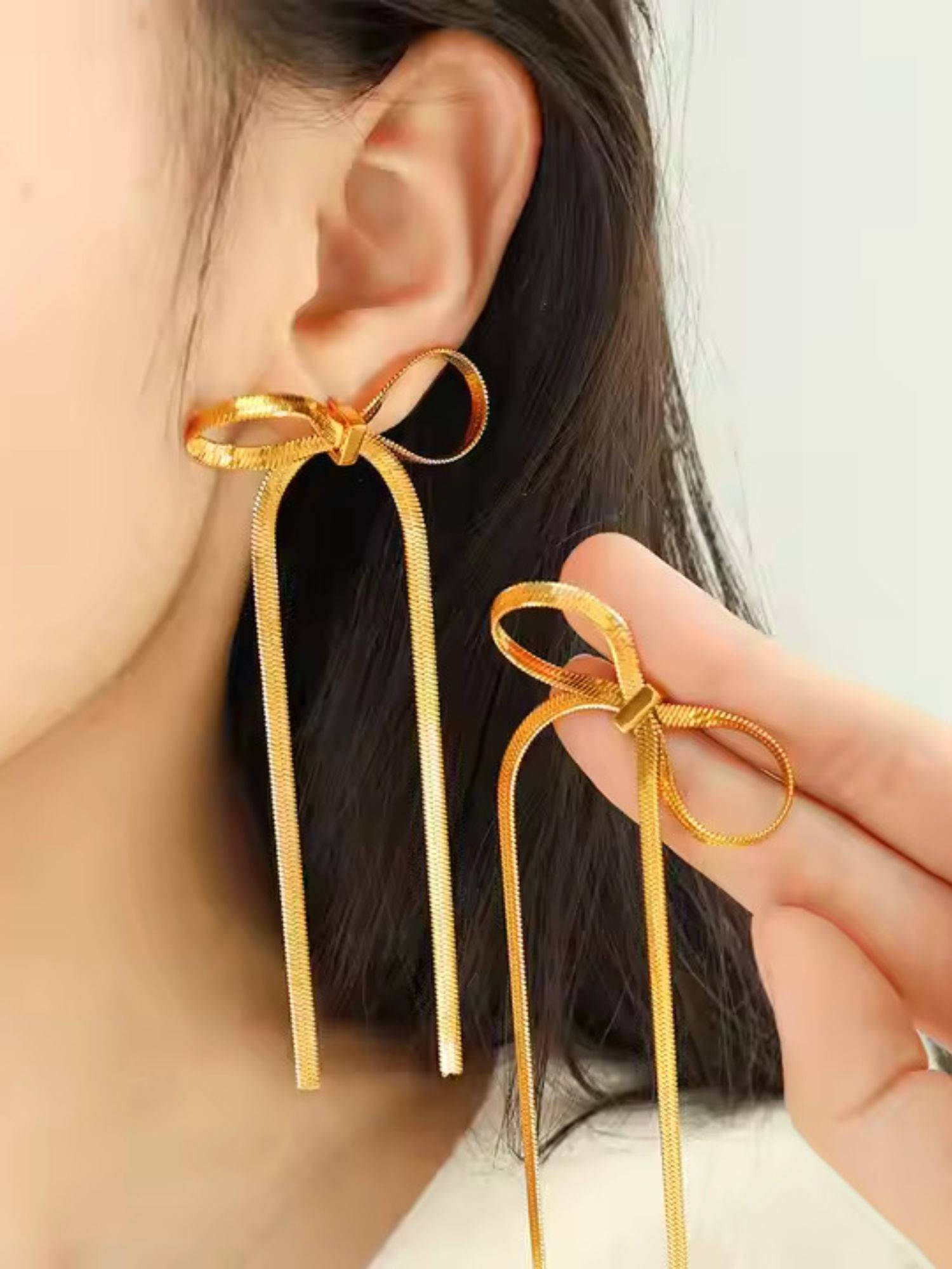 ZAISHA Bow Drop Dainty Earrings - 18K Gold Plated
