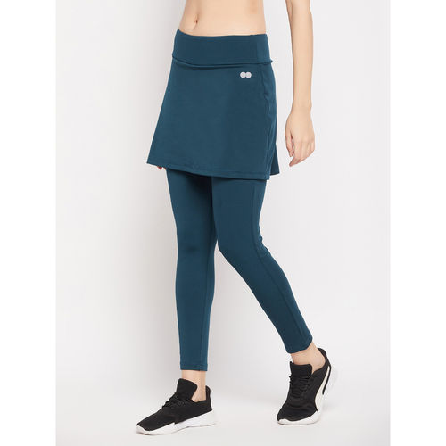 Snug-Fit High Rise Active Skirt with Attached Tights in Teal Blue