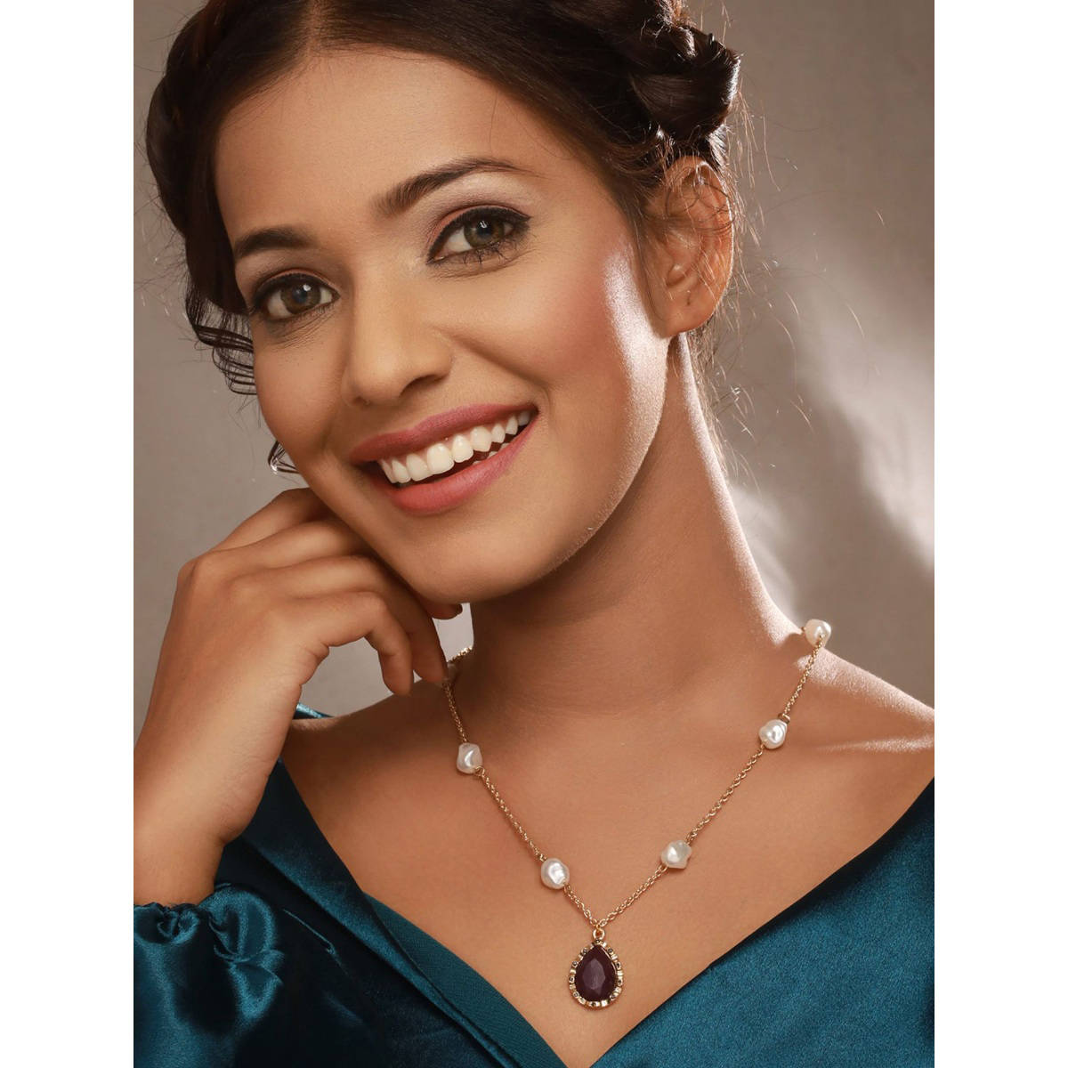 Aatmana Gold-Plated Black Stone and Pearl Necklace