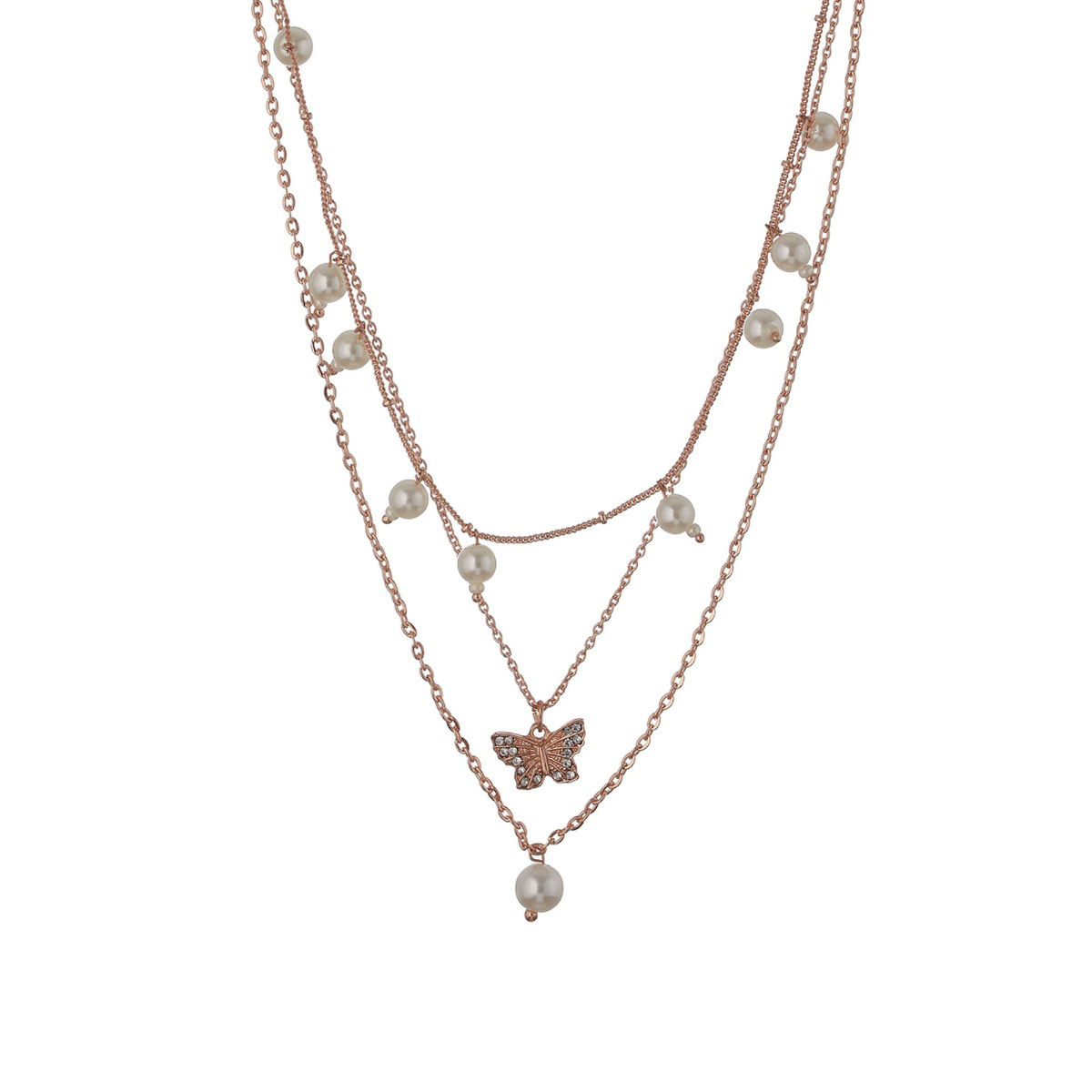 Rose Gold Double Layer Necklace Set With Matching Accessories - Sonal  Fashion Jewellery