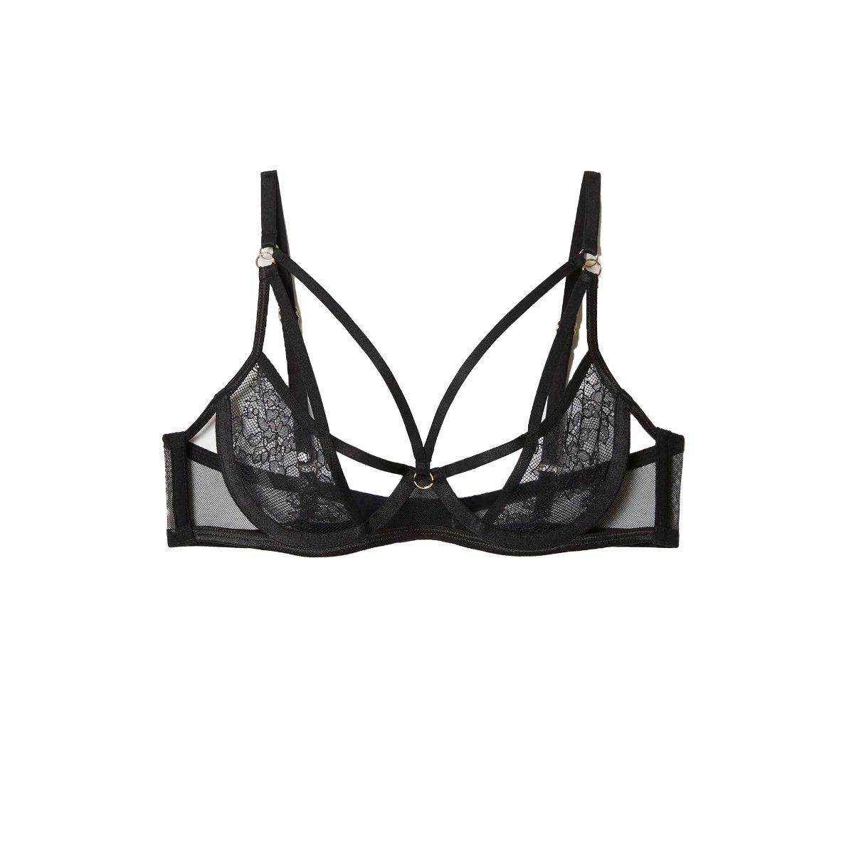 YamamaY Black Sexy Slit Sexy Bra Lace Under-Wired Non-Padded Demi Cup ...