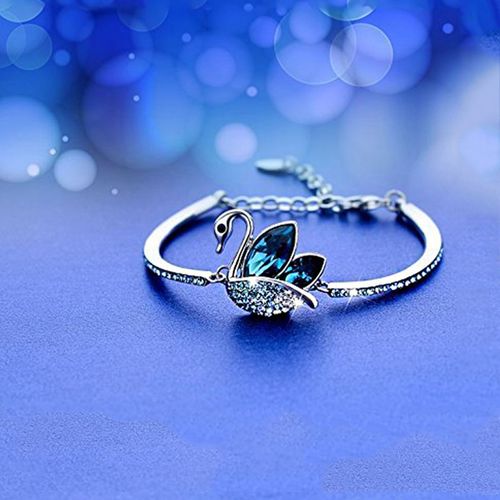 Buy Yellow Chimes Blue Crystal Studded Designer silver toned Swan