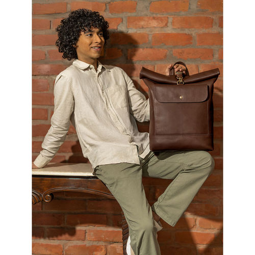 Buy Mai Soli Men Chestnut Brown Genuine Leather Berlin Backpack Online
