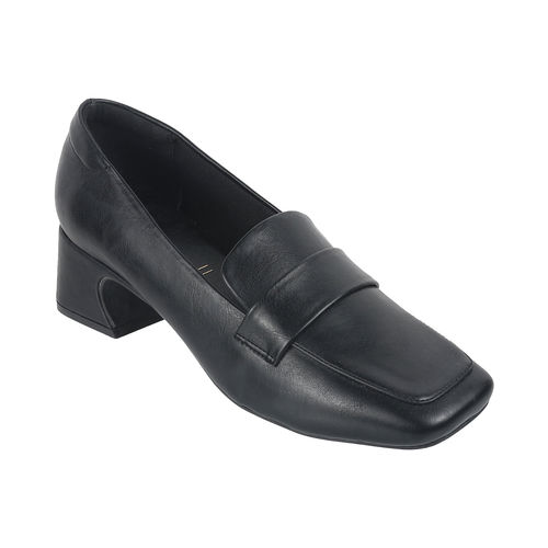 Buy Catwalk Women Square Toe Black Heeled Loafers Online
