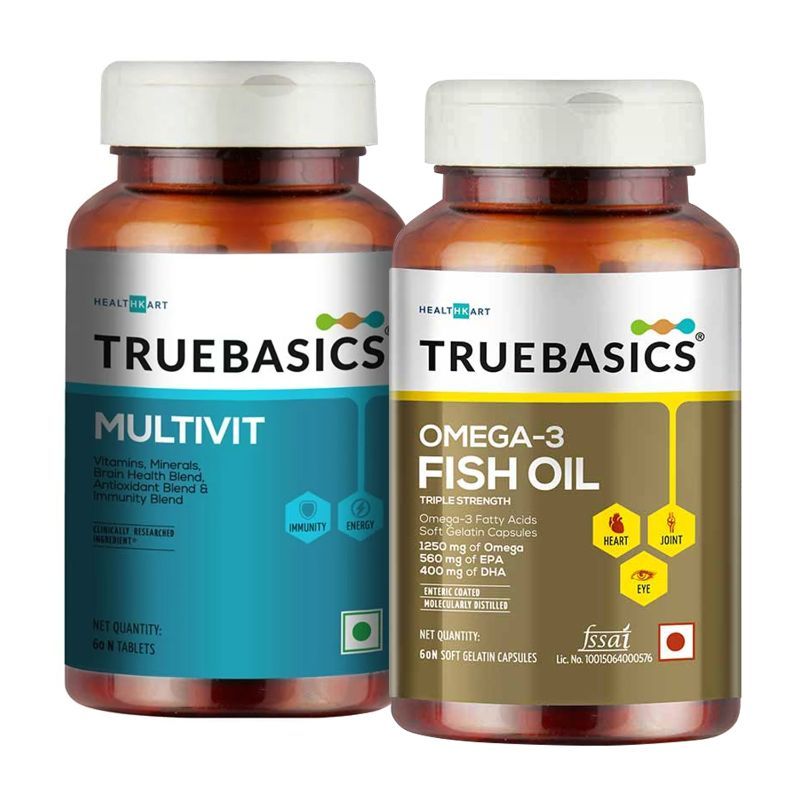 TrueBasics Multivit Daily And Omega 3 Fish Oil, Triple Strength 1250mg Omega (560mg Epa & 400mg