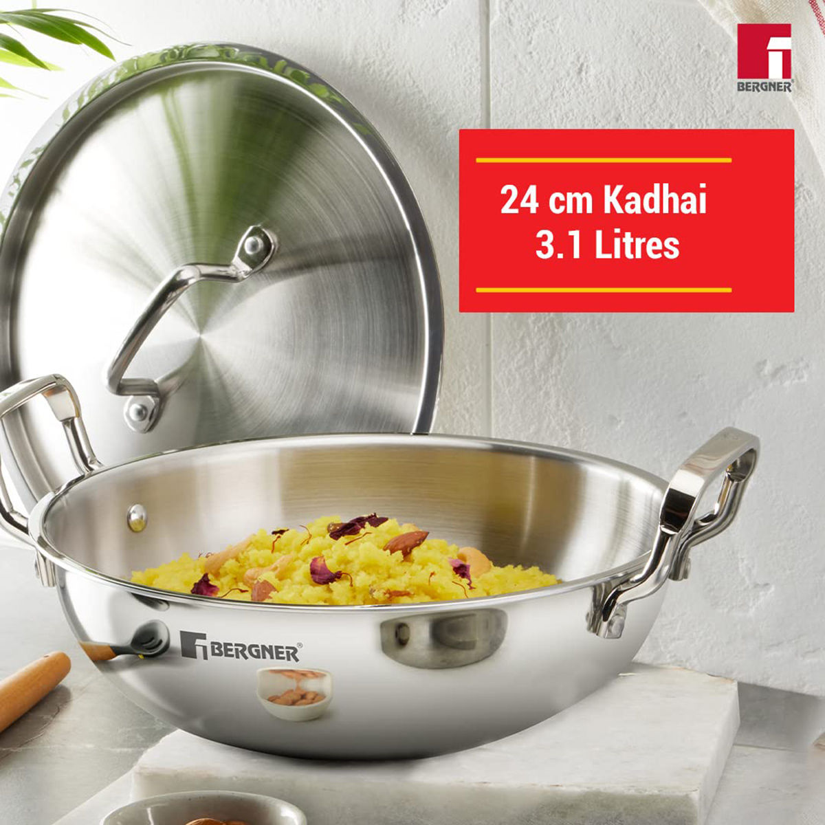 Buy Bergner Tripro Triply Stainless Steel 3 Pc Cookware Set, 24cm Kadai