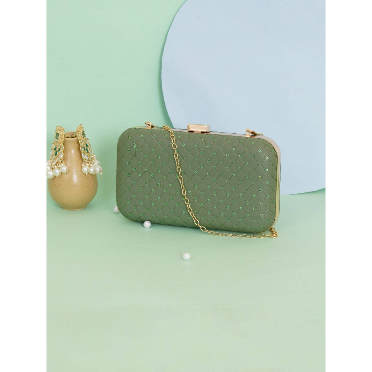 Fabbhue Women Green Box Clutch