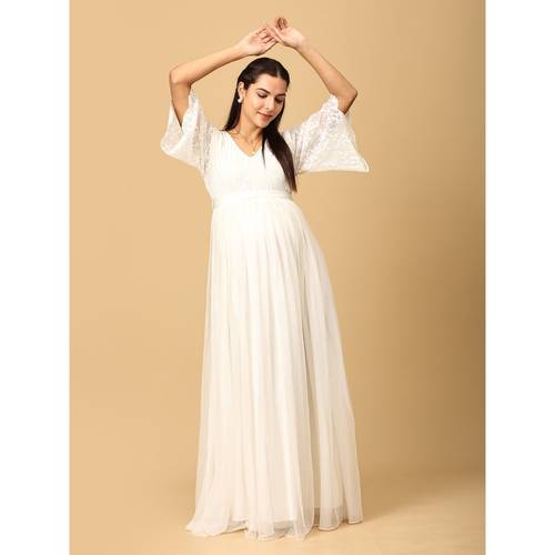 formal women's white goddess off the shoulder dress for roleplay Oliana Off-Shoulder Mesh Maxi NA-05.02.24AM comfortable fit Fold your dress shirt Size:22-24